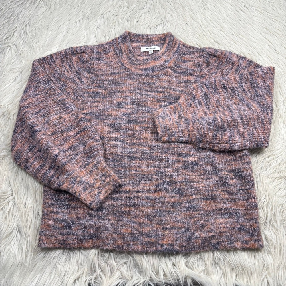 Madewell Women's M Space-Dyed Eaton Puff-Sleeve Pullover Sweater Preppy Chic